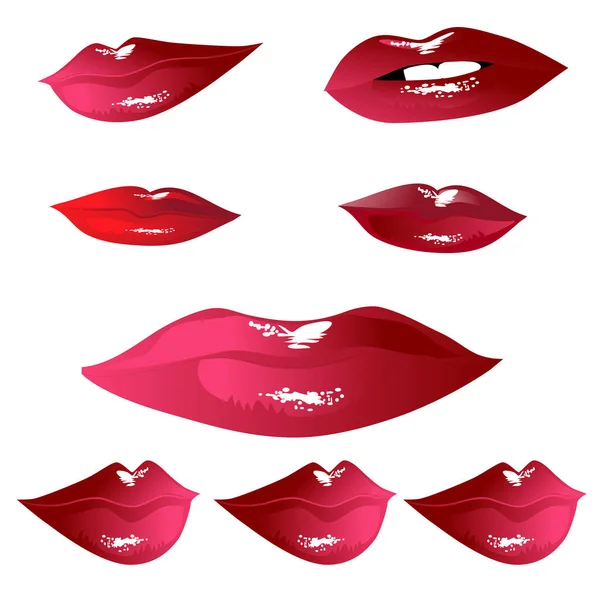 Color Rojo Labios Dientes Con Sonrisa Mujer Labios Rojos Emociones — Vector de stock