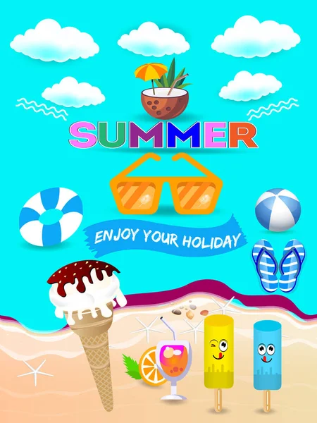 Hello Summer Holiday Beach Holiday Theme Horizontal Banner Summer Vacation — Archivo Imágenes Vectoriales