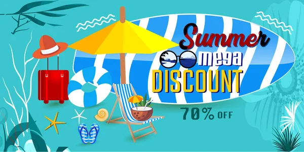 Hello summer holiday beach vacation theme horizontal banner, Hi Summer vacation traveling poster, Colorful tropical sea beach Landscape illustration, Hot Summer sale Template. Summer sale banner template promotion with product 3d Product display.