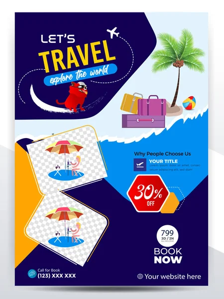 现代公司旅游传单设计 暑假旅游小册子模板 环球旅行传单设计 旅游色彩 4打印旅游传单 假日海报 世界冒险行动模板 — 图库矢量图片