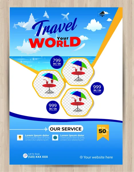 现代公司旅游传单设计 暑假旅游小册子模板 环球旅行传单设计 旅游色彩 4打印旅游传单 假日海报 世界冒险行动模板 — 图库矢量图片