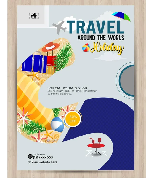 Modernes Reiseprospektdesign Für Firmenreisen Sommerurlaub Tourismus Broschüre Vorlage Weltreisen Flyer — Stockvektor