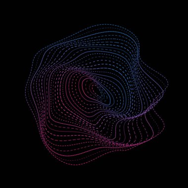 illustration with a glowing abstract pattern in the form of the effect of a line on black background. 3d