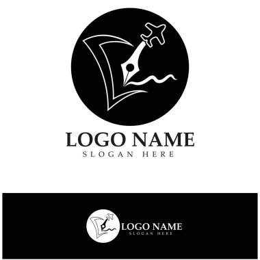 travel blog logo of airplane pen and book illustration design vector icon template