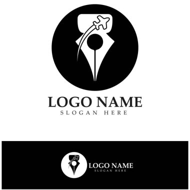 travel blog logo of airplane pen and book illustration design vector icon template