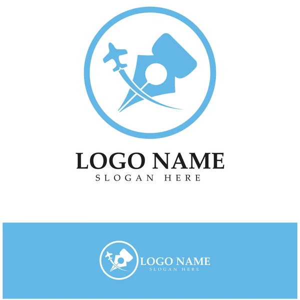 Travel Blog Logo Airplane Pen Book Illustration Design Vector Icon — Stok Vektör
