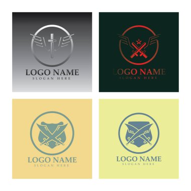 Kalkan vektör simgesi olan kanatlı kılıç.