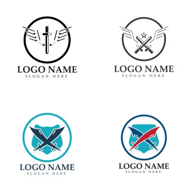 Kalkan vektör simgesi olan kanatlı kılıç.