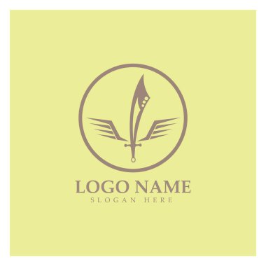 Kalkan vektör simgesi olan kanatlı kılıç.