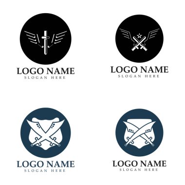 Kalkan vektör simgesi olan kanatlı kılıç.