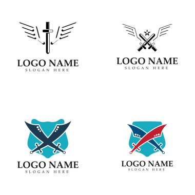 Kalkan vektör simgesi olan kanatlı kılıç.