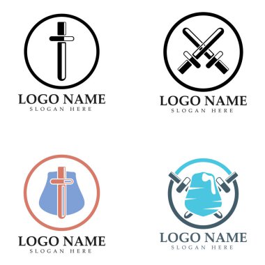 Kalkan vektör simgesi olan kanatlı kılıç.