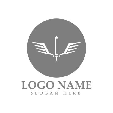 Kalkan vektör simgesi olan kanatlı kılıç.