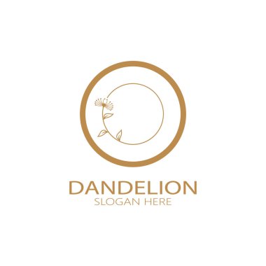 Dandelion flower logo with stem and leaves. Using modern vector concept design symbol icon illustration