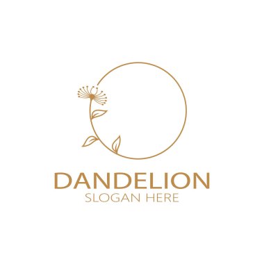 Dandelion flower logo with stem and leaves. Using modern vector concept design symbol icon illustration