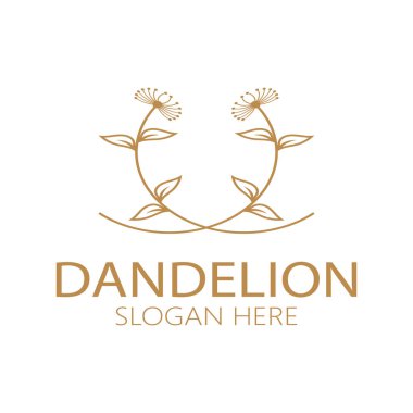 Dandelion flower logo with stem and leaves. Using modern vector concept design symbol icon illustration