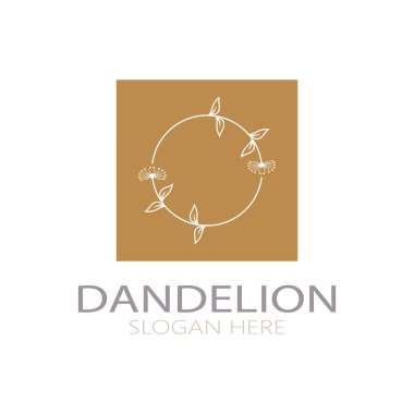 Dandelion flower logo with stem and leaves. Using modern vector concept design symbol icon illustration
