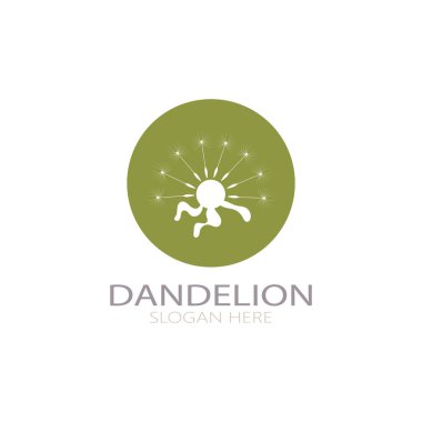 Dandelion flower logo with stem and leaves. Using modern vector concept design symbol icon illustration