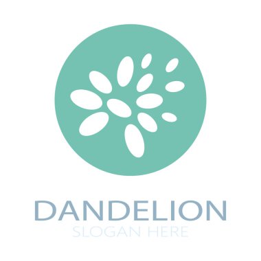 Dandelion flower logo with stem and leaves. Using modern vector concept design symbol icon illustration