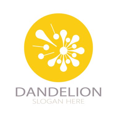 Dandelion flower logo with stem and leaves. Using modern vector concept design symbol icon illustration