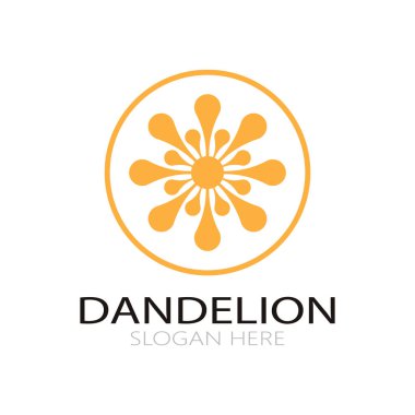 Dandelion flower logo with stem and leaves. Using modern vector concept design symbol icon illustration