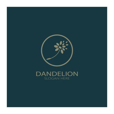 Dandelion flower logo with stem and leaves. Using modern vector concept design symbol icon illustration