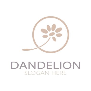 Dandelion flower logo with stem and leaves. Using modern vector concept design symbol icon illustration