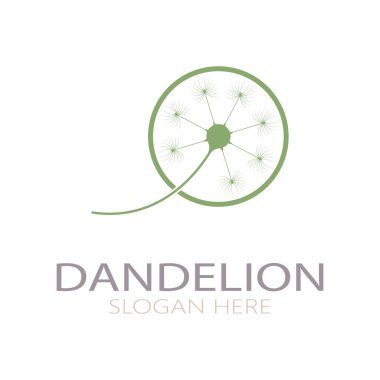 Dandelion flower logo with stem and leaves. Using modern vector concept design symbol icon illustration