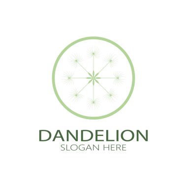 Dandelion flower logo with stem and leaves. Using modern vector concept design symbol icon illustration