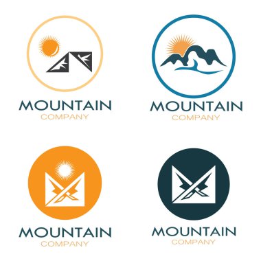 Minimalist mountain and sun logo design in flat colors packed with modern concepts vector illustration