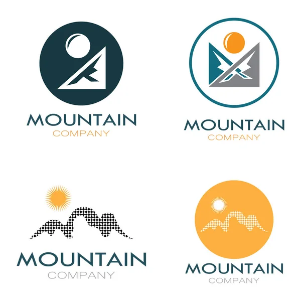 Minimalist Mountain Sun Logo Design Flat Colors Packed Modern Concepts — Stock Vector