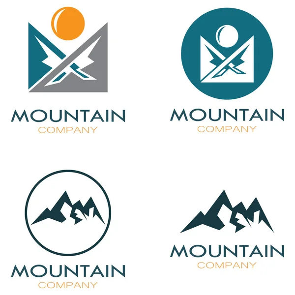 Μινιμαλιστικό Σχέδιο Ορεινού Και Ηλιακού Λογότυπου Επίπεδα Χρώματα Γεμάτα Σύγχρονες — Διανυσματικό Αρχείο
