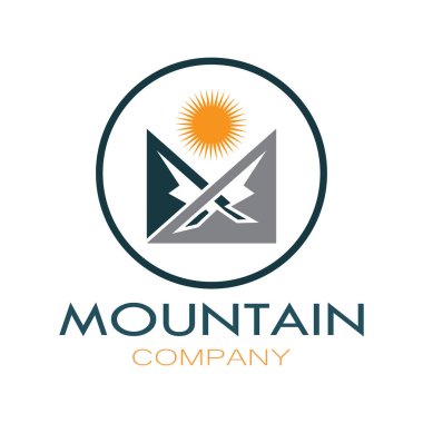 Minimalist mountain and sun logo design in flat colors packed with modern concepts vector illustration