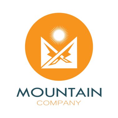 Minimalist mountain and sun logo design in flat colors packed with modern concepts vector illustration