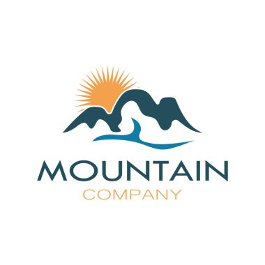 Minimalist mountain and sun logo design in flat colors packed with modern concepts vector illustration