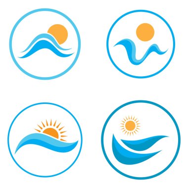 sun and sea waves logo, beach waves, minimalist and simple modern concept with flat colors design template illustration vector