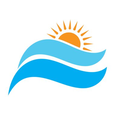 sun and sea waves logo, beach waves, minimalist and simple modern concept with flat colors design template illustration vector
