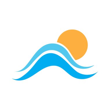 sun and sea waves logo, beach waves, minimalist and simple modern concept with flat colors design template illustration vector