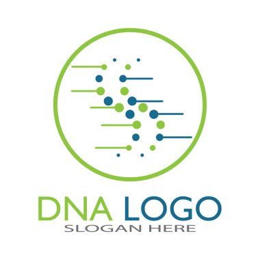 DNA vektör logo tasarım şablonu. Modern medikal logoty.lab bilim simgesi. Renkli farmakoloji işaret vektörü.