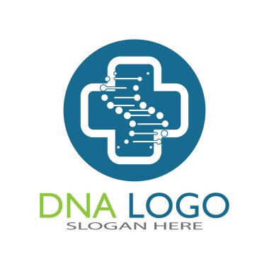DNA vektör logo tasarım şablonu. Modern medikal logoty.lab bilim simgesi. Renkli farmakoloji işaret vektörü.