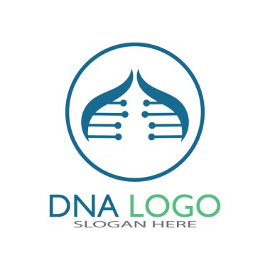 DNA vektör logo tasarım şablonu. Modern medikal logoty.lab bilim simgesi. Renkli farmakoloji işaret vektörü.