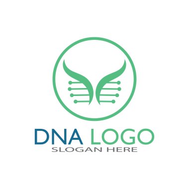 DNA vektör logo tasarım şablonu. Modern medikal logoty.lab bilim simgesi. Renkli farmakoloji işaret vektörü.