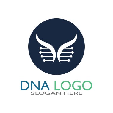 DNA vektör logo tasarım şablonu. Modern medikal logoty.lab bilim simgesi. Renkli farmakoloji işaret vektörü.