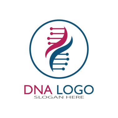 DNA vektör logo tasarım şablonu. Modern medikal logoty.lab bilim simgesi. Renkli farmakoloji işaret vektörü.