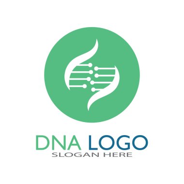 DNA vektör logo tasarım şablonu. Modern medikal logoty.lab bilim simgesi. Renkli farmakoloji işaret vektörü.