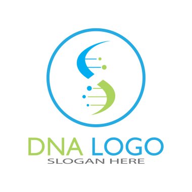 DNA vektör logo tasarım şablonu. Modern medikal logoty.lab bilim simgesi. Renkli farmakoloji işaret vektörü.