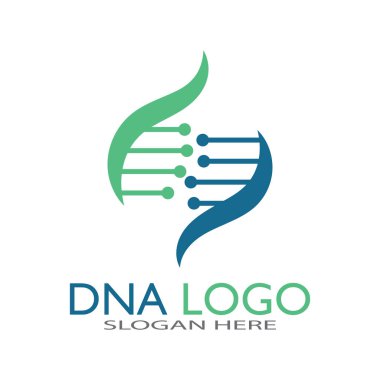 DNA vektör logo tasarım şablonu. Modern medikal logoty.lab bilim simgesi. Renkli farmakoloji işaret vektörü.
