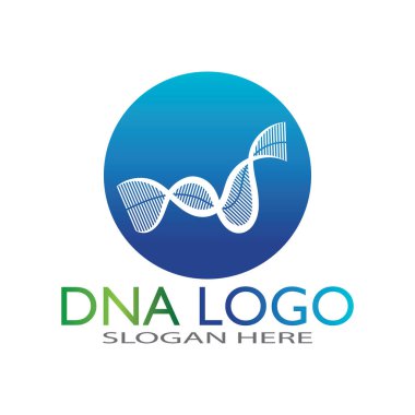 DNA vektör logo tasarım şablonu. Modern medikal logoty.lab bilim simgesi. Renkli farmakoloji işaret vektörü.