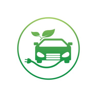 environmentally friendly car logo design and electric car technology, a green color combination, there are also plug and lightning elements