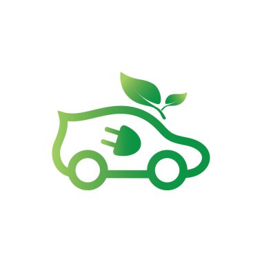 environmentally friendly car logo design and electric car technology, a green color combination, there are also plug and lightning elements